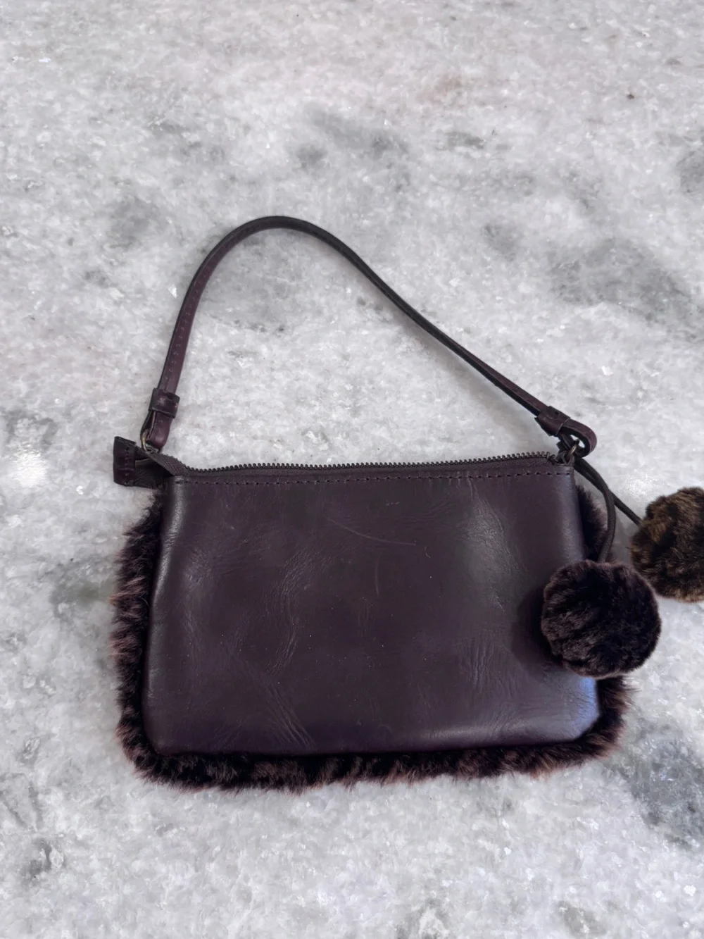 Brown Faux Fur Trim Patricia Nash Leather Wristlet